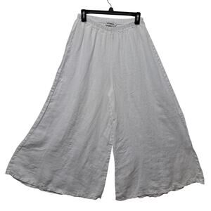 Ellamoda Linen Summer Chic Boho Super Wide Leg Pants White M/L